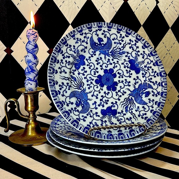 Vintage Other - Vintage Noritake Japan Phoenix Salad Plates Blue & White Porcelain| Set/4 | 8.5”